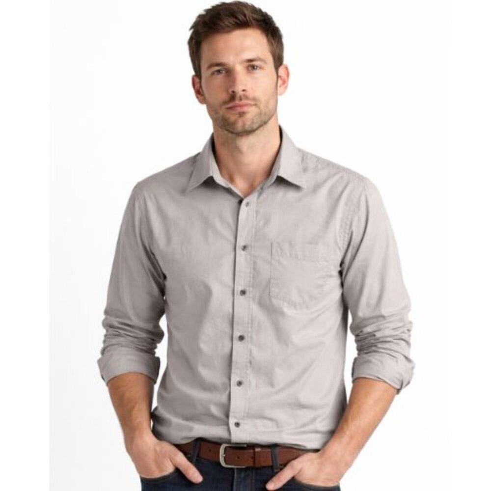 Gap men L 16 or 16 1/2 gray white gentle stripe pattern dress shirt